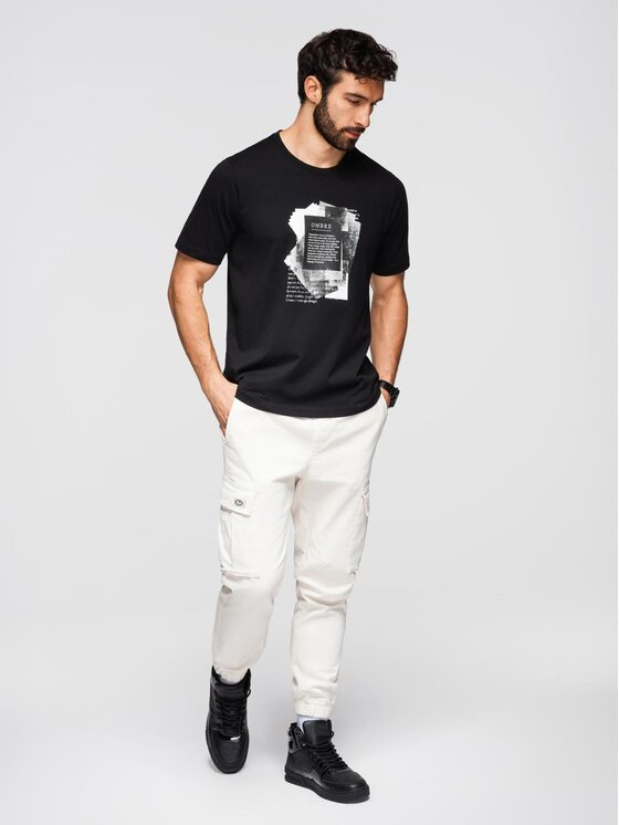 Ombre Ombre T-Shirt OM-TSPT-0261 Czarny Regular Fit
