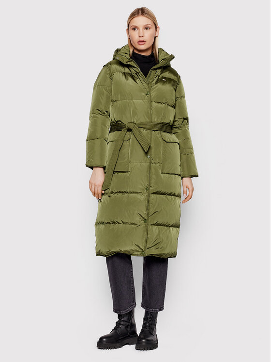 Tommy Jeans Tommy Jeans Μπουφάν πουπουλένιο Longline Belted DW0DW11115 Χακί Regular Fit