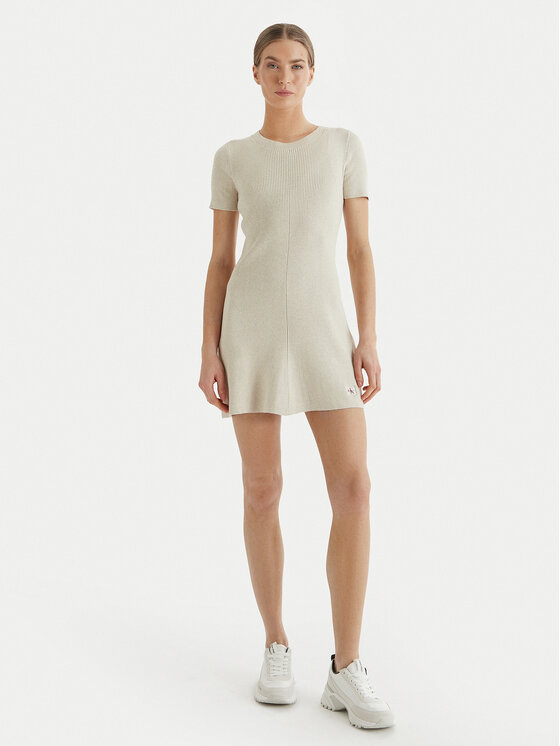 Calvin Klein Jeans Calvin Klein Jeans Плетена рокля LV047F325G Бежов Slim Fit