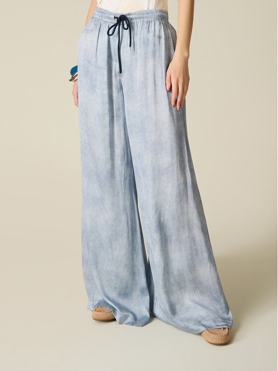 Oltre Oltre Pantaloni di tessuto P040J002695N034 Turchese Baggy Fit