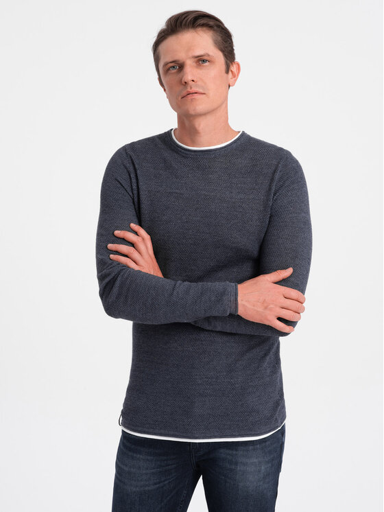Ombre Ombre Sweter OM-SWSW-0103 Granatowy Classic Fit