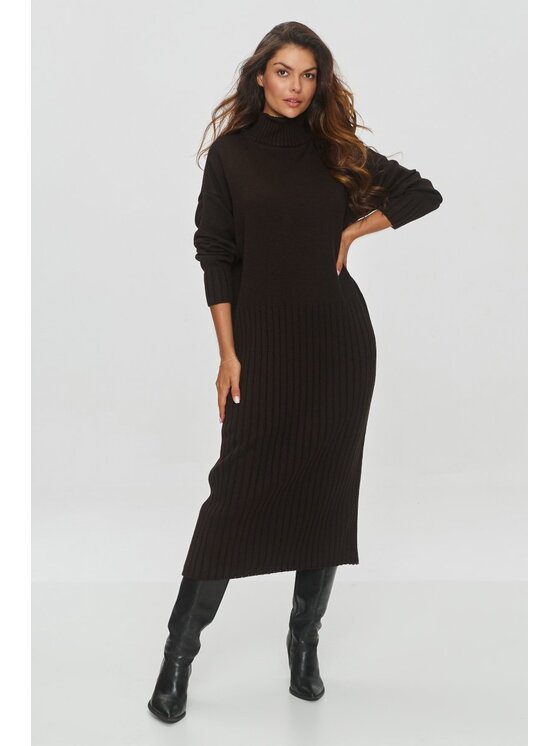 Makadamia Makadamia Sukienka dzianinowa S154 Brązowy Loose Fit
