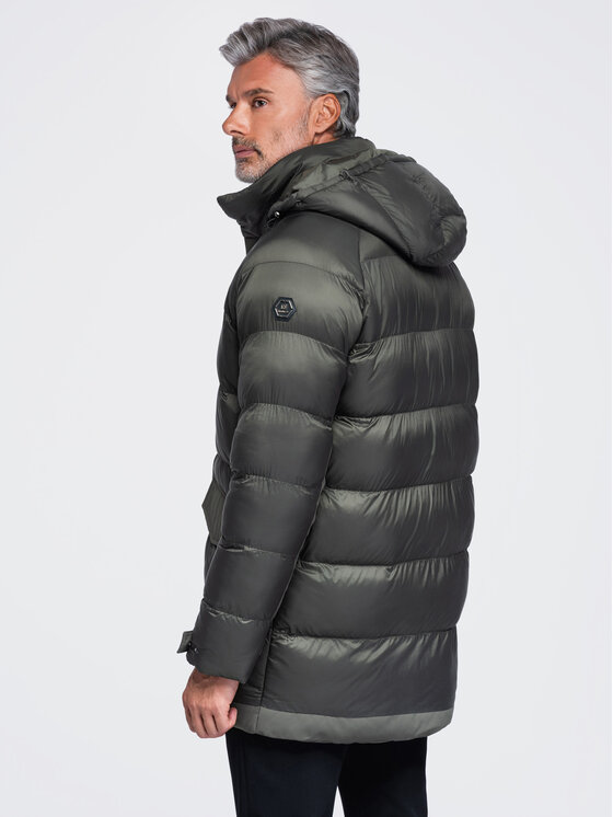 Ombre Ombre Kurtka zimowa OM-JALJ-0263 Zielony ciemny Regular Fit