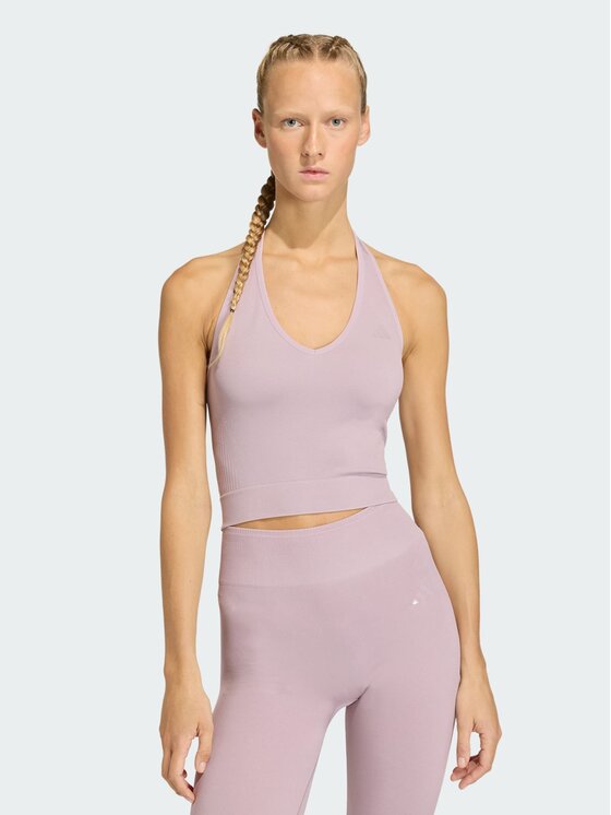 adidas adidas Koszulka techniczna Workout Essentials Knit Halterneck Fioletowy Fitted Fit