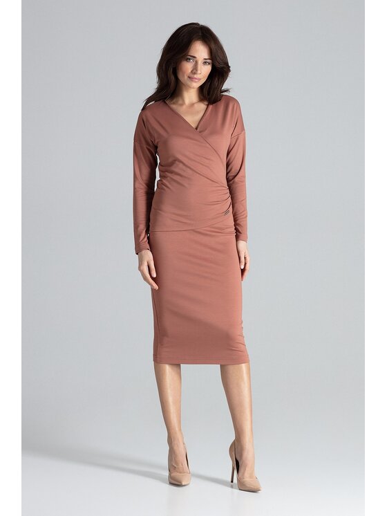 Lenitif Lenitif Sukienka K477 Brązowy Slim Fit
