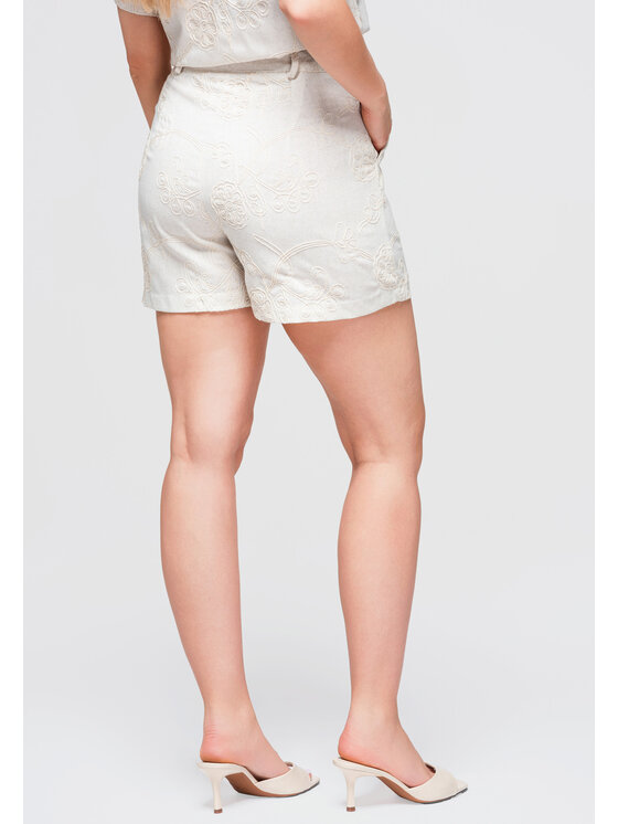 Ombre Ombre Szorty materiałowe OW-ST-E0020 Kremowy Slim Fit