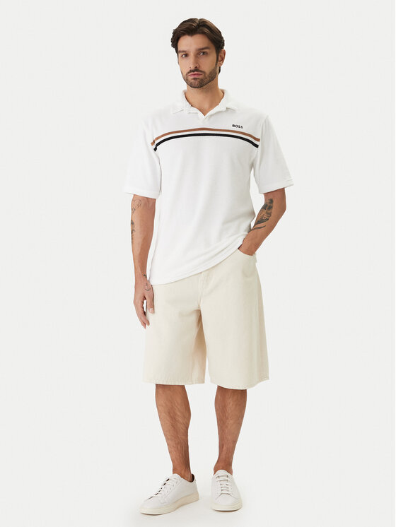 BOSS BOSS Тениска с яка и копчета Iconic 50561186 Бял Regular Fit