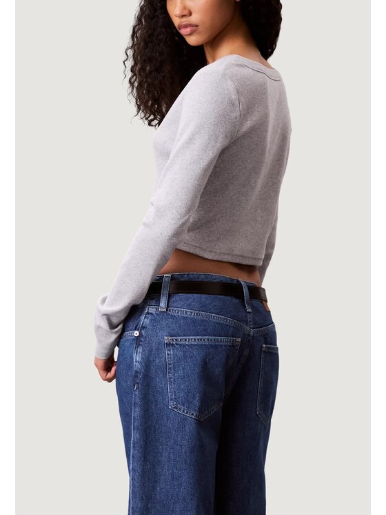 Calvin Klein Jeans Calvin Klein Jeans T-shirt LS WOVEN LABEL 2X2 C Grigio Casual Fit