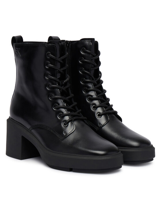 Calvin Klein Calvin Klein Šnurovacia obuv Block Heel Ank Boot Laceup Lth HW0HW03174 Čierna