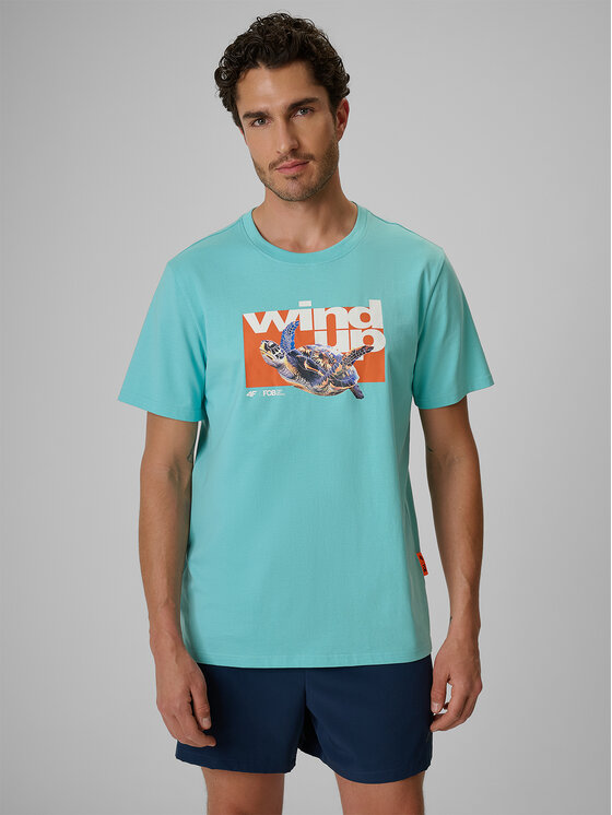 4F 4F T-Shirt FOB SUMMER Turkusowy Regular Fit