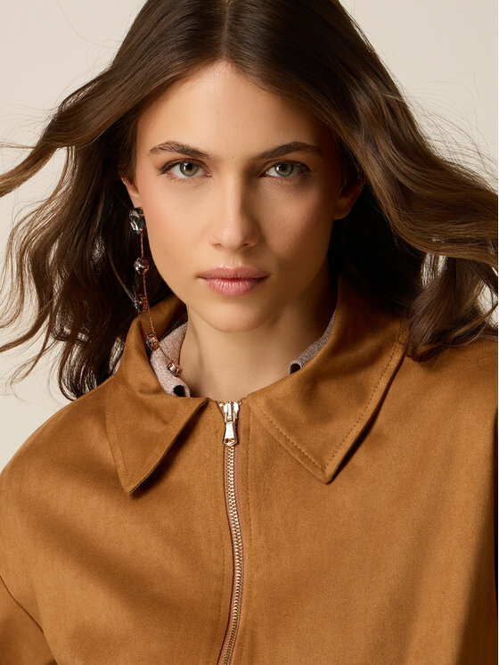 Oltre Oltre Kurtka z imitacji skóry R015J000349N022 Brązowy Regular Fit