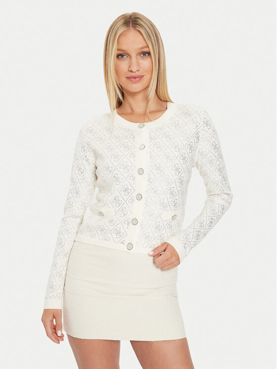 Guess Cardigan W4YR25 Z3FN0 Écru Regular Fit