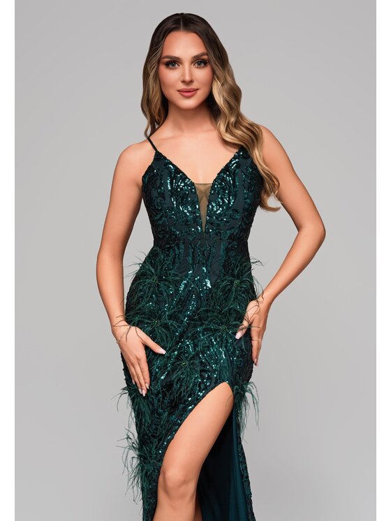 Ombre Ombre Sukienka wieczorowa LA-OM-DLR106 Zielony Regular Fit