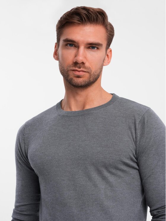 Ombre Ombre Sweter OM-SWBS-0106 Szary Regular Fit