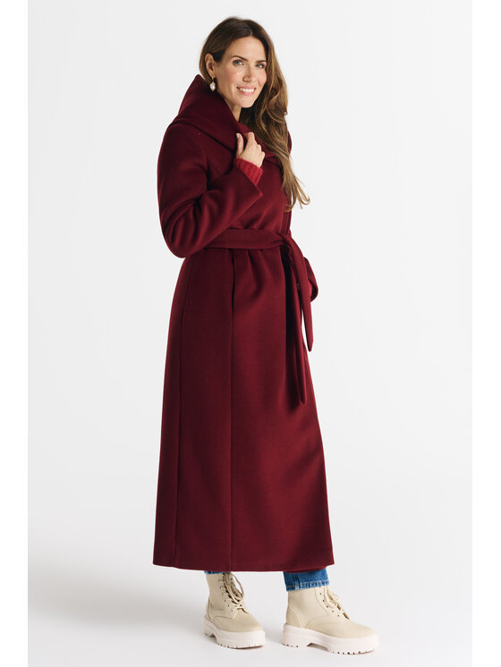 Salme Salme Vlněný kabát Noelia maxi Bordó Regular Fit