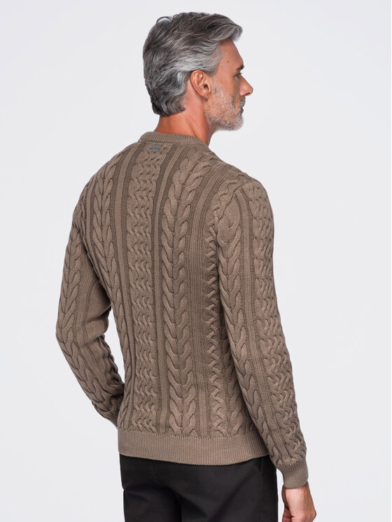 Ombre Ombre Sweter OM-SWSW-0191 Brązowy Regular Fit