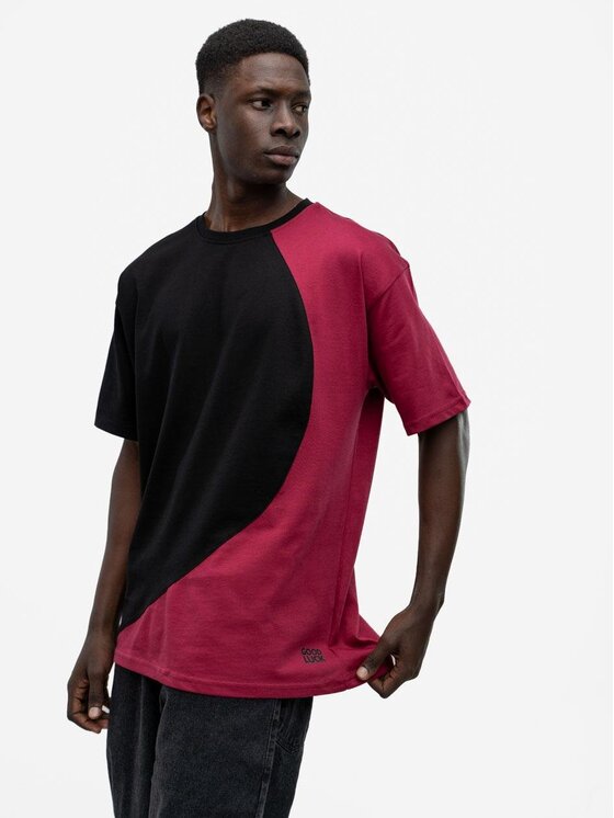 Good Luck Good Luck T-Shirt Koszulka Męska Z Krótkim Rękawem Oversize Czarna / Bordowa GOOD LUCK Loopy M Czarny Regular Fit