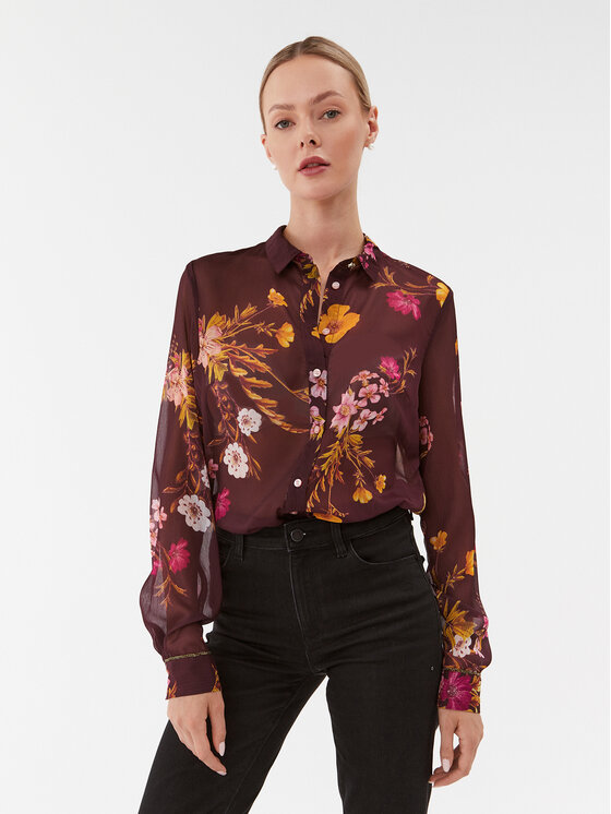 Guess Srajca W3BH69 WDW52 Bordo rdeča Regular Fit