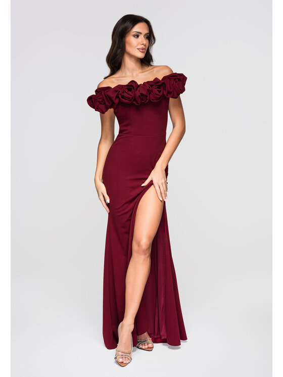 Ombre Ombre Sukienka wieczorowa LA-OM-DLR178 Bordowy Regular Fit