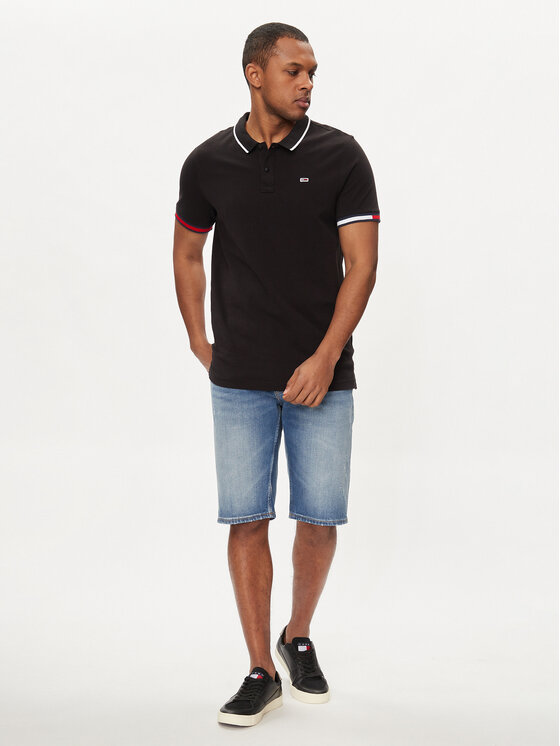 Tommy Jeans Tommy Jeans Тениска с яка и копчета Flag DM0DM12963 Черен Regular Fit