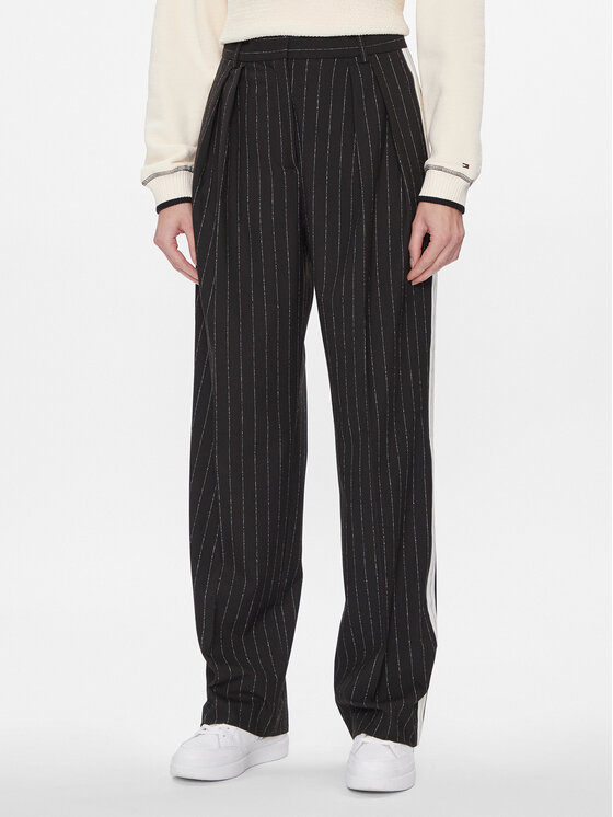 Tommy Hilfiger Hlače Iz Tkanine Relaxed Straight Pinstripe Pant WW0WW40513 Črna Straight Fit