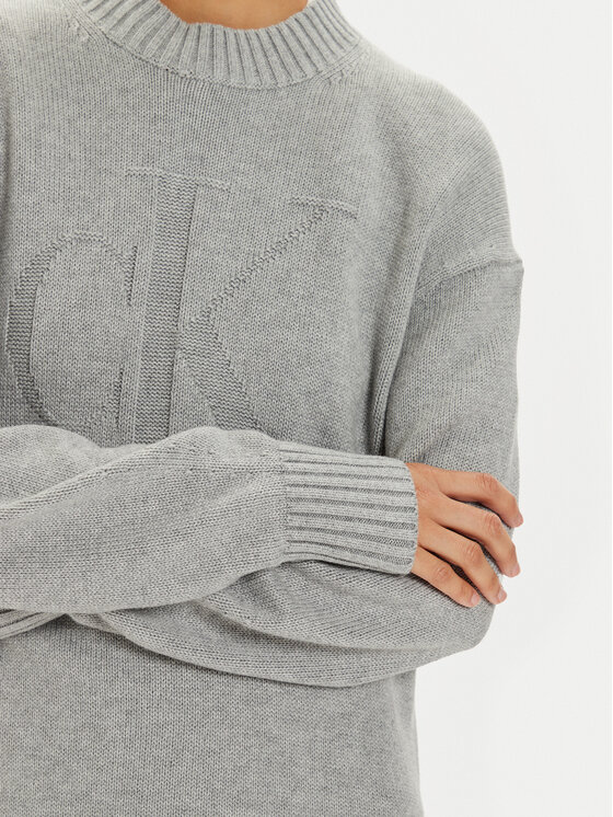 Calvin Klein Jeans Calvin Klein Jeans Sukienka dzianinowa Intrasia J20J224923 Szary Relaxed Fit