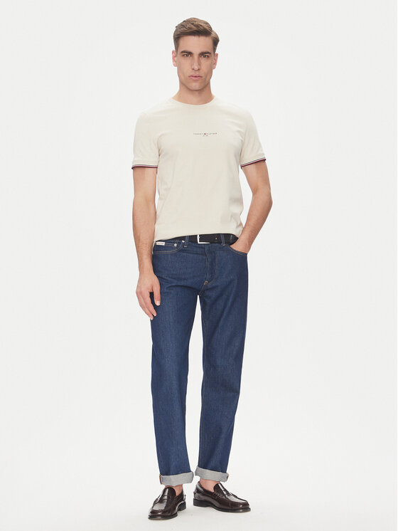 Tommy Hilfiger Tommy Hilfiger T-Shirt Logo MW0MW32584 Beżowy Regular Fit