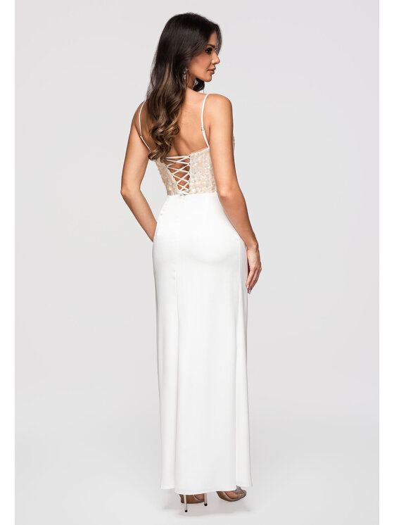 Ombre Ombre Sukienka wieczorowa LA-OM-DLR344 Beżowy Slim Fit