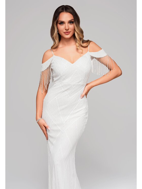 Ombre Ombre Sukienka wieczorowa LA-OM-DLR110 Kremowy Regular Fit