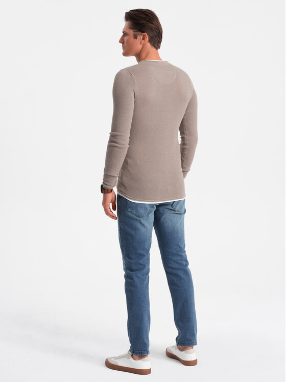 Ombre Ombre Sweter OM-SWSW-0103 Beżowy Classic Fit
