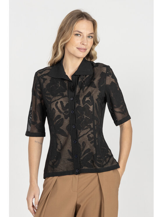 Deni Cler Milano Deni Cler Milano Bluzka T-DC-1252-E5-20-90-1 Czarny Regular Fit