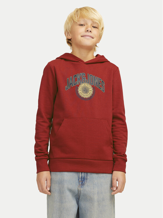 Jack&Jones Junior Džemperis ar kapuci Kam Varsity 12266761 Sarkans Standard Fit