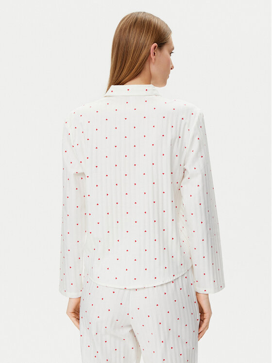 Hunkemöller Hunkemöller Cămașă pijama Jacquard Hearts 301436 Alb Relaxed Fit