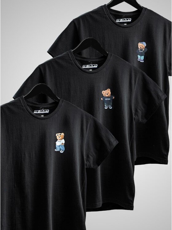 MyStars MyStars Komplet 3 t-shirtów Zestaw 3 T-Shirtów Męskich Czarnych MyStars Mini 90s Bear L Czarny Regular Fit