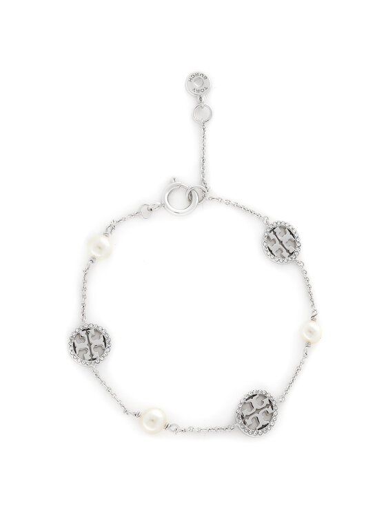 Tory Burch Bracelet Crystal Pearl Logo Bracelet 53418 Argent • 