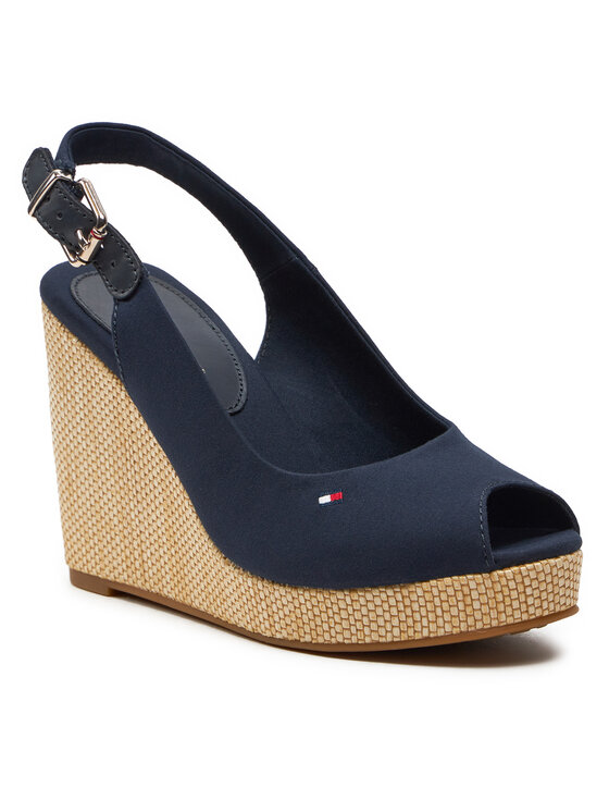 Tommy Hilfiger Tommy Hilfiger Sandale Iconic Elena Sling Back Wedge FW0FW04789 Tamnoplava