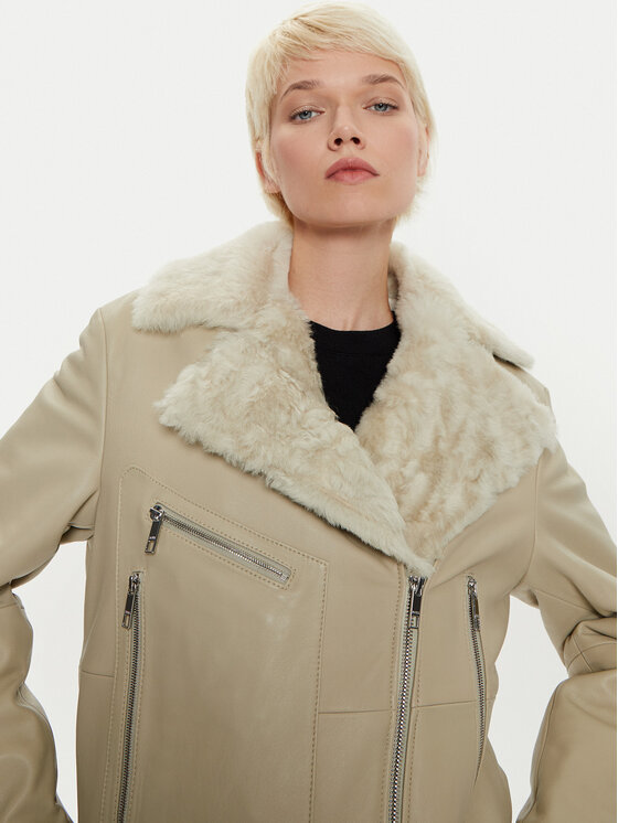 BOSS Boss Giacca di pelle 50524016 Écru Regular Fit