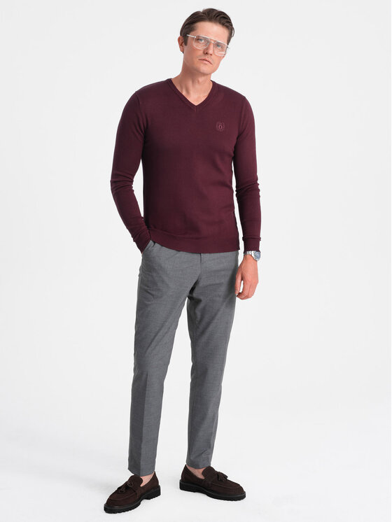 Ombre Ombre Sweter OM-SWBS-0107 Bordowy Regular Fit