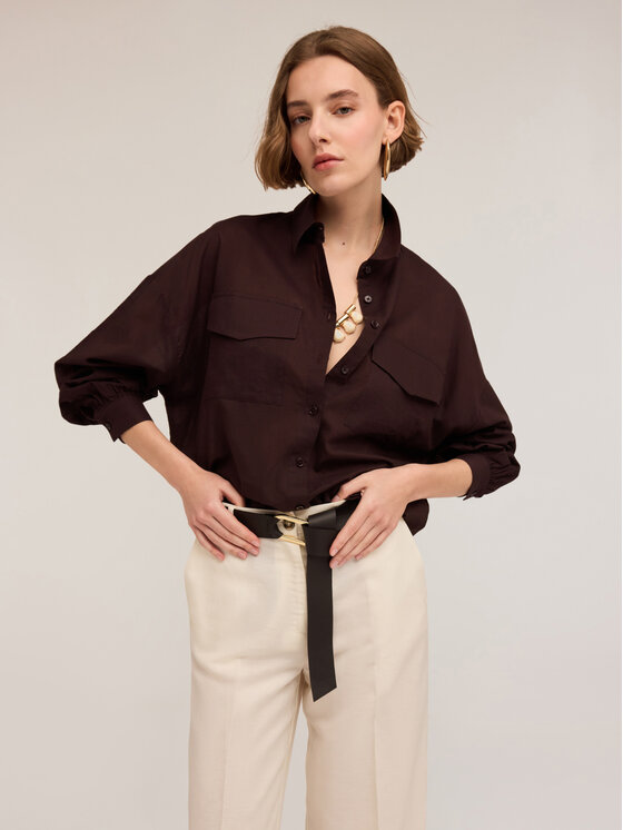 Motivi Motivi Camicia 50146000031N022 Marrone Over Fit
