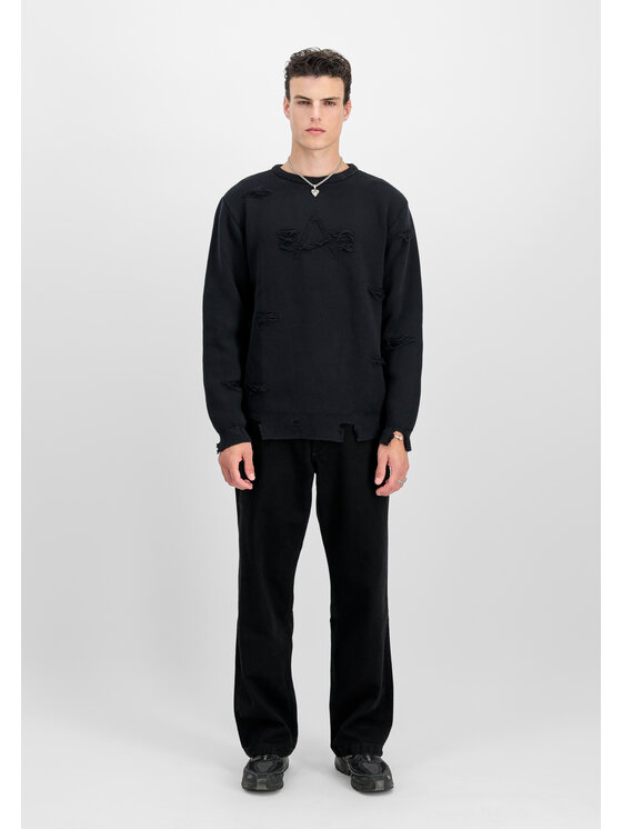 Alpha Industries Alpha Industries Bluza Distressed Logo Sweatshirt Czarny Loose Fit
