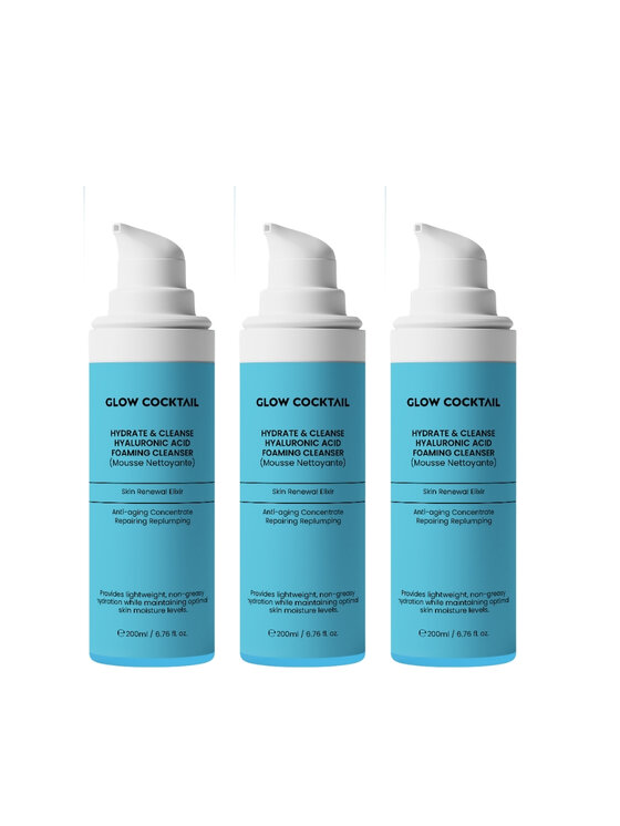 Glow Cocktail Glow Cocktail 3 x Nawilżająco-oczyszczający żel z kwasem hialuronowym 200 ml Zestaw do pielęgnacji skóry