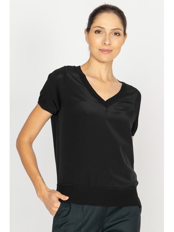 Deni Cler Milano Deni Cler Milano Bluzka T-DC-1276-D5-80-90-1 Czarny Regular Fit