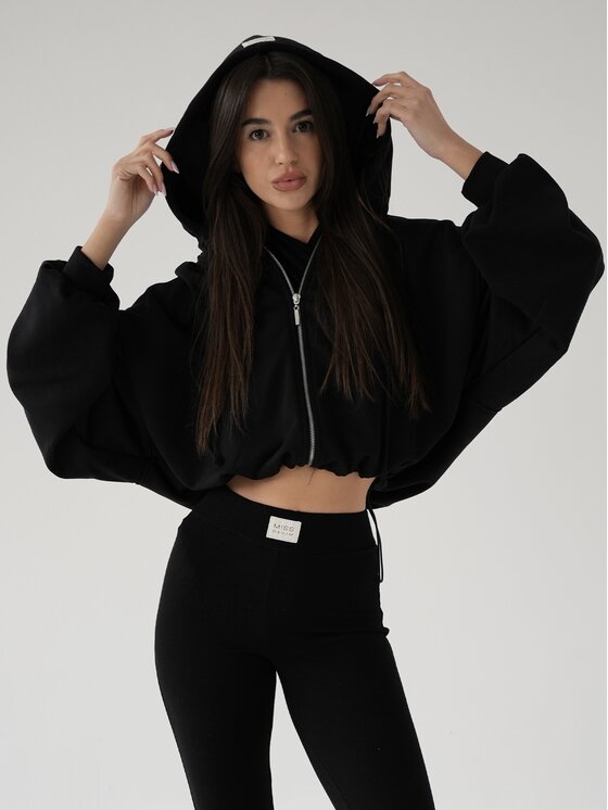 MissDenim MissDenim Bluza Oversize Crop Zip Hoodie Czarny Oversize