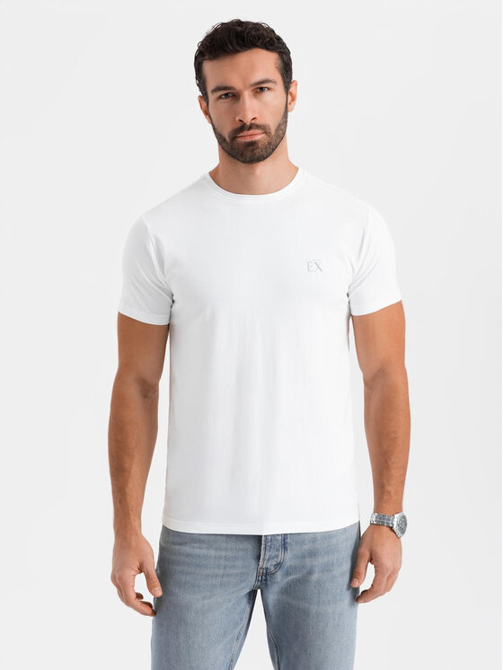 Ombre Ombre T-Shirt OM-TSBC-0222 Biały Slim Fit