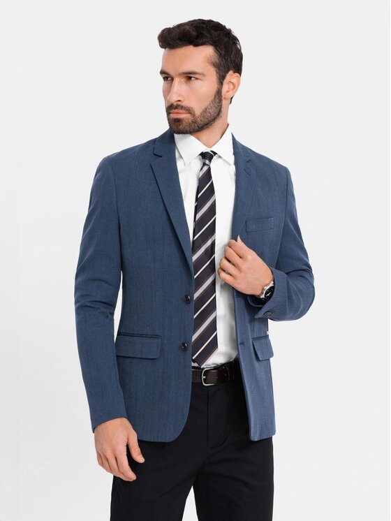 Ombre Ombre Marynarka OM-BLZB-0135 Niebieski Slim Fit