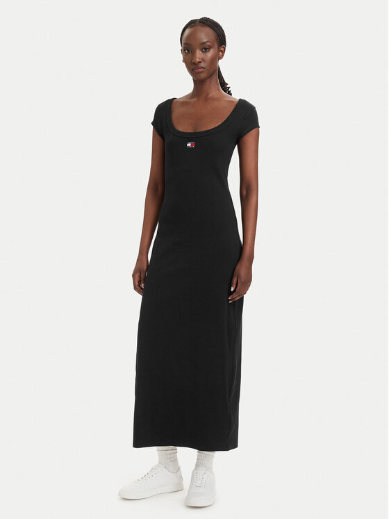Tommy Jeans Rochie de zi Badge DW0DW22841 Negru Slim Fit