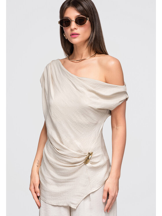 Ombre Ombre Bluzka OW-TS-E0053 Beżowy Loose Fit