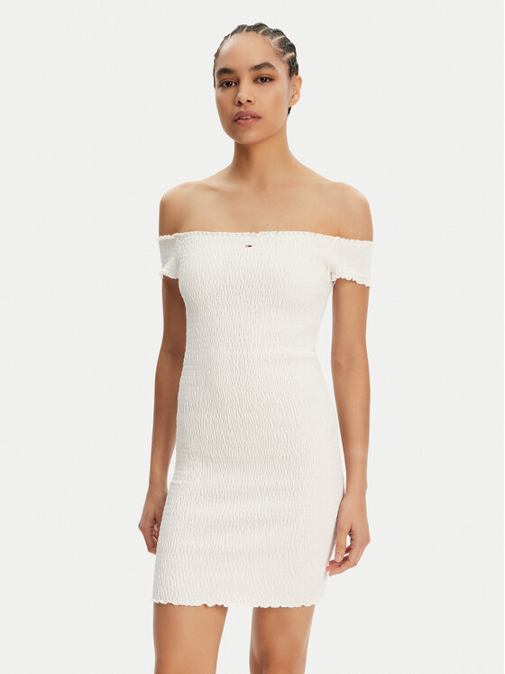 Tommy Jeans Tommy Jeans Rochie de vară DW0DW20298 Écru Slim Fit