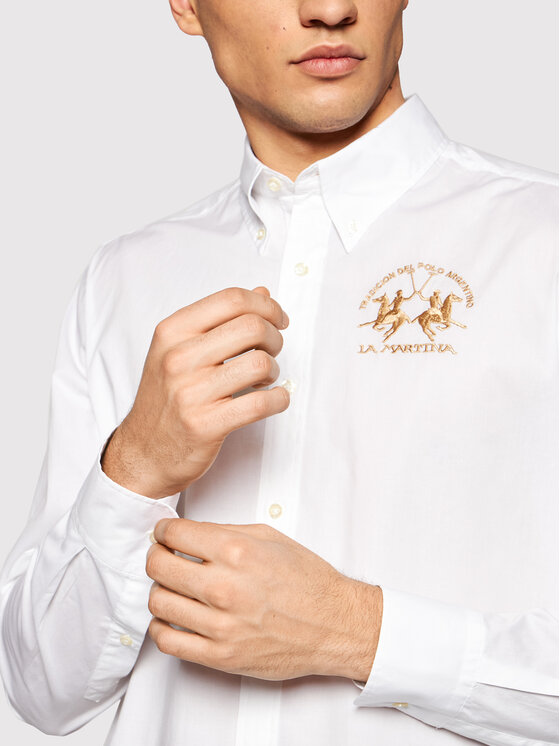 La Martina Cămașă Poplin CCMC01 PP003 Alb Regular Fit