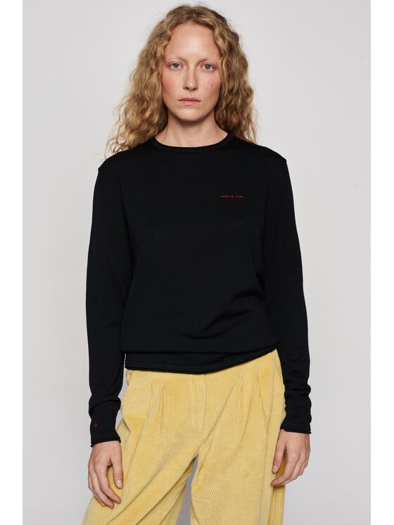 B SIDES B SIDES Bluzka MERINO Czarny Relaxed Fit